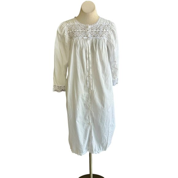 Mum's & Blossums Vintage White Button Front Chemise Cotton Nightgown Size Small - Picture 1 of 10